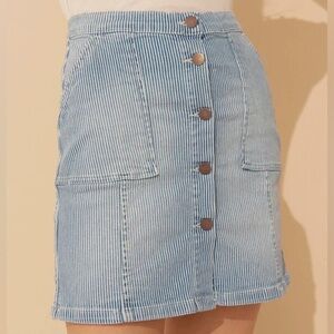 BA&ASH Blue White Stripe Button Front Cotton Skirt Size 10